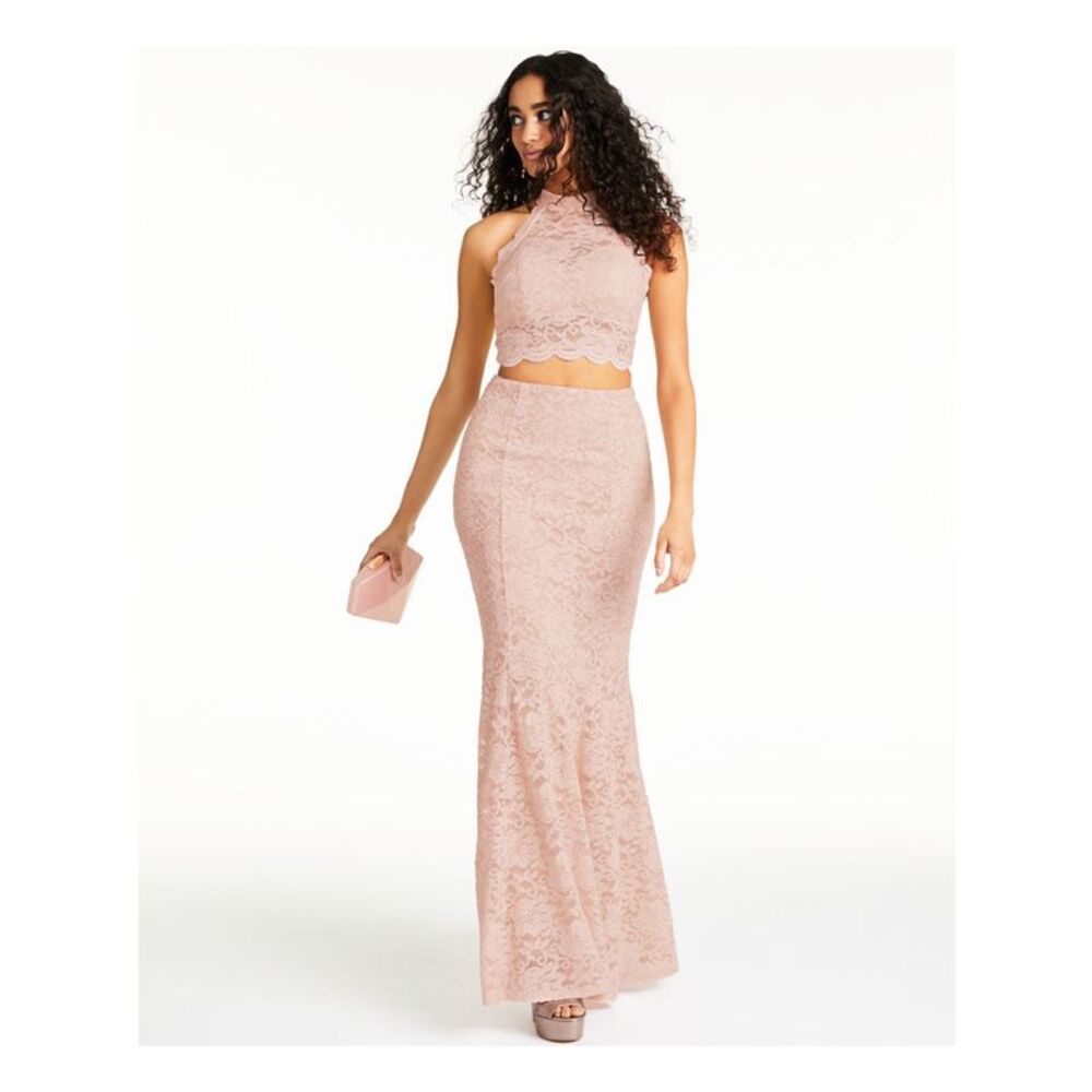 SEQUIN HEARTS Womens Zippered Sleeveless Halter Full-Length Formal Mermaid Dress